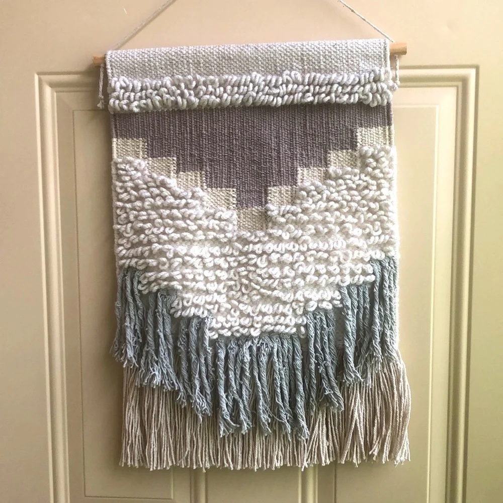 Woven Wool & Cotton Hanging Wall Tapestry with Wood Rod